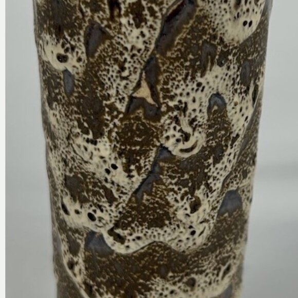 Pigeon Forge Pottery Dark Lava Cylinder Vase Signed Textured Slim 8" Tall - Picture 2 of 5
